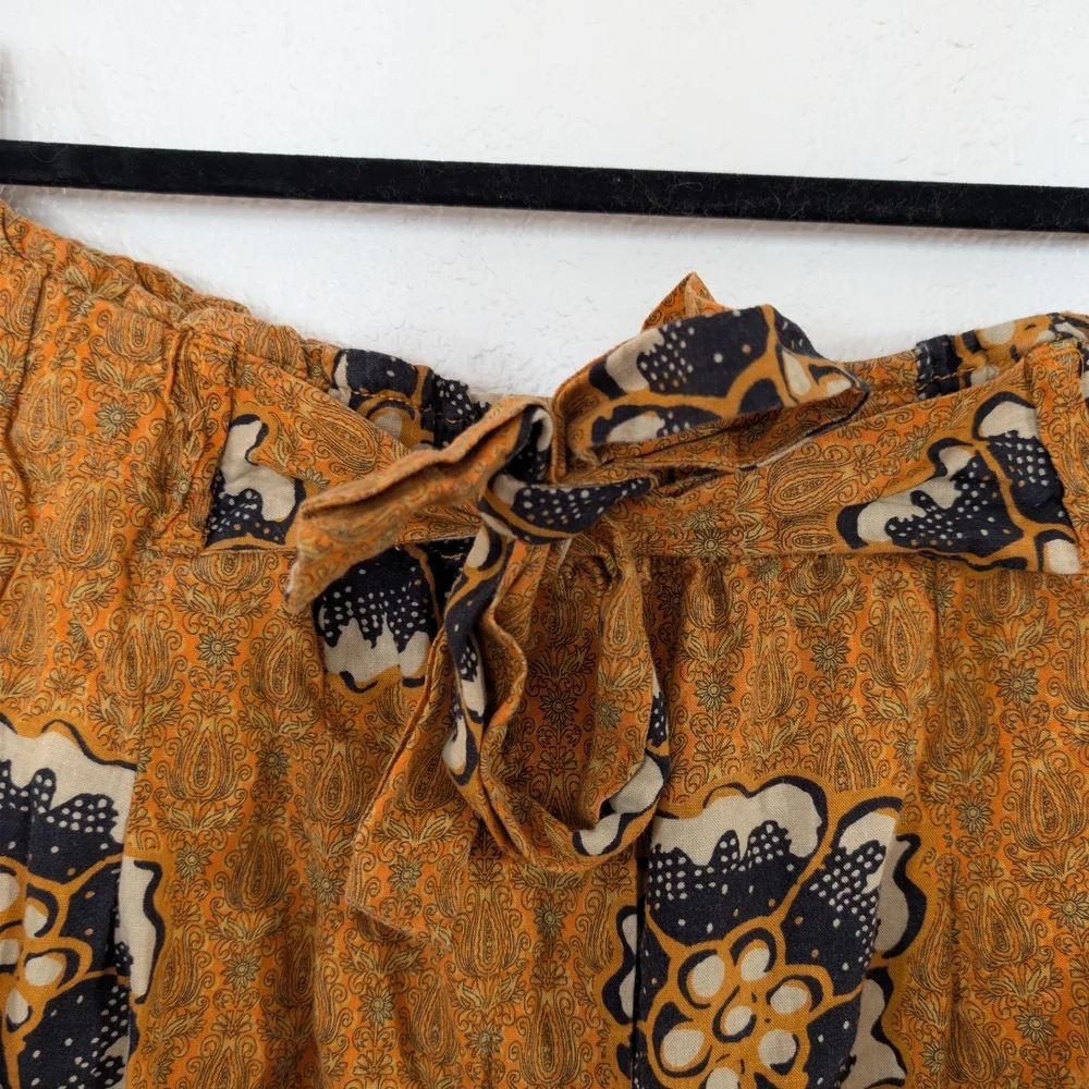 Anthropologie Kennedy Orange Floral Paper Bag Shorts Linen Blend Size L Boho